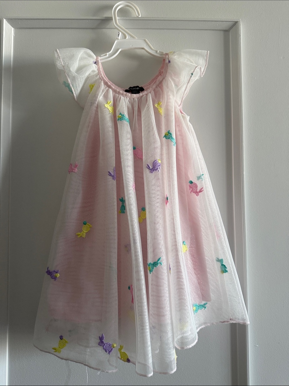 Zunie Pink Tulle Dress with Multicolor Embroidery